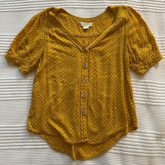 Anthropologie Maeve Yellow Polka Dot Blouse - size 4 - Picture 4 of 7